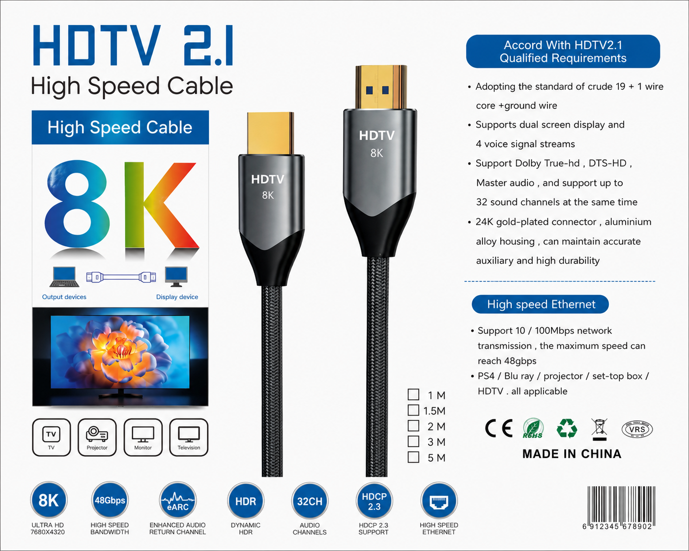 8K Ultra High-Speed HDMI 2.1 Cable