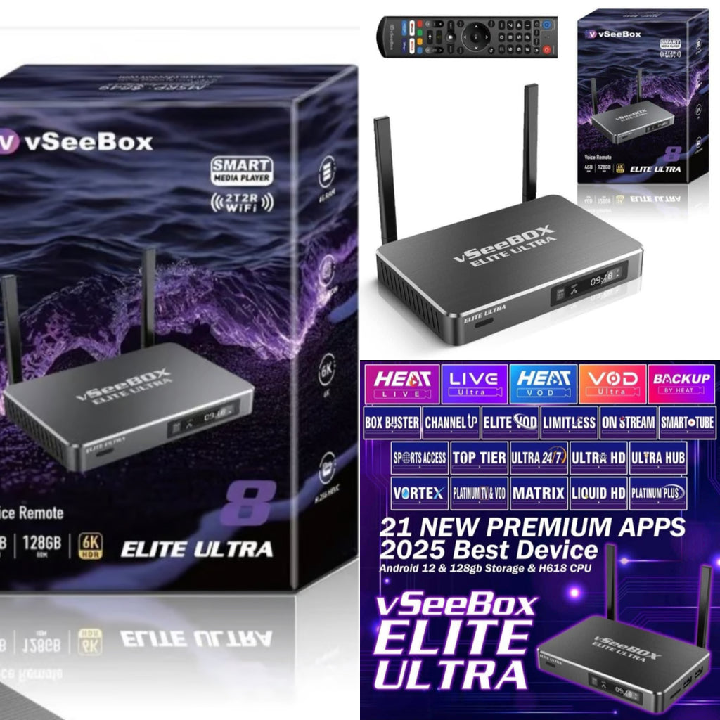 VSEEBOX ELITE ULTRA W/ Monster Blue Light HDMI Cable 6 ft/ Free Mini Wireless Backlit Keyboard